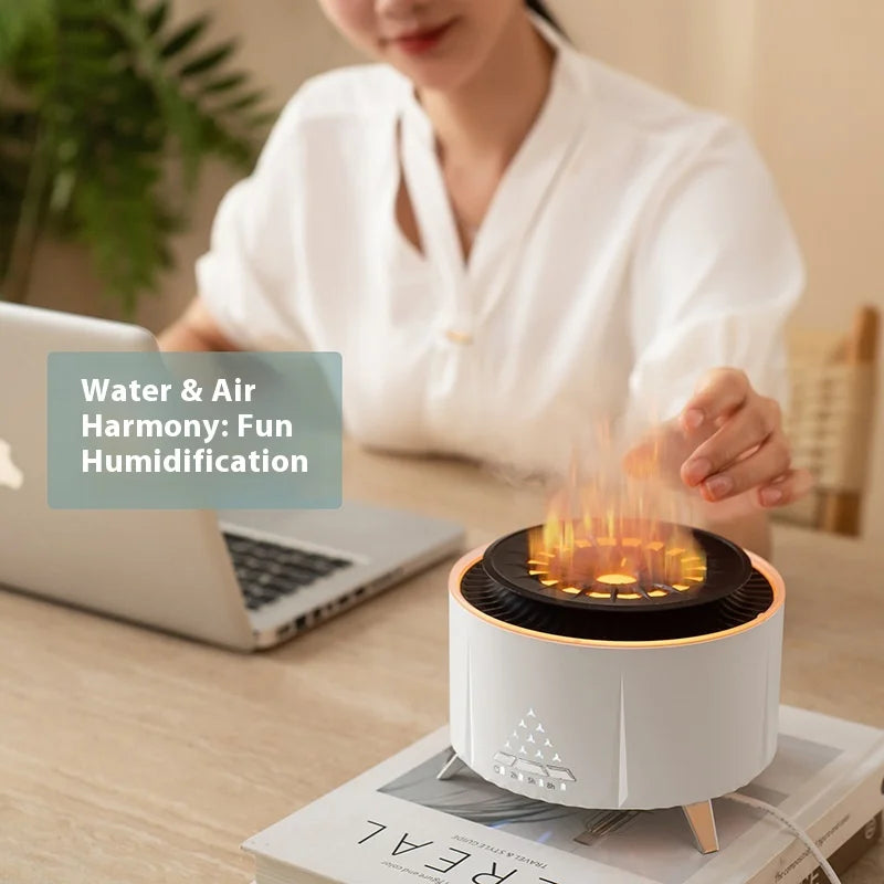 White Noise Volcanic Lava Humidifier Creative Flame Aromatherapy Machine Desktop Simulation Jellyfish Smoke Ring for Relaxation